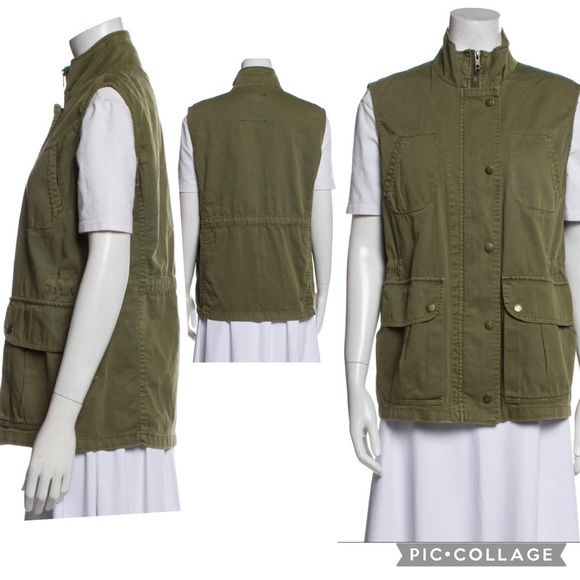 Current/Elliott The Leisure Utility Vest Jacket In Army Green - Picture 8 of 16